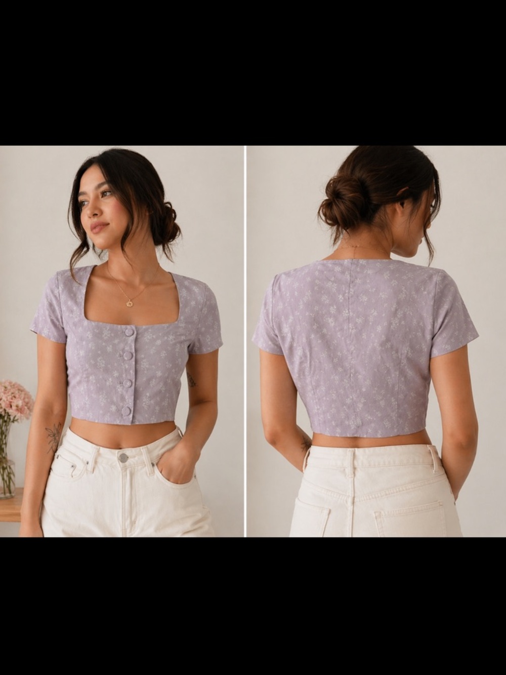 Oak + Fort Lavender Floral
Crop Top Blouse Size Small/Petite